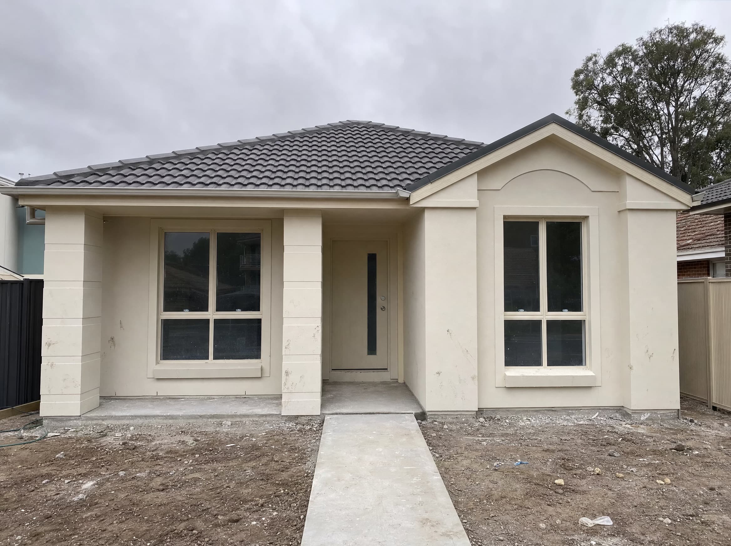 New render with construction dust before clean-down in East Maitland